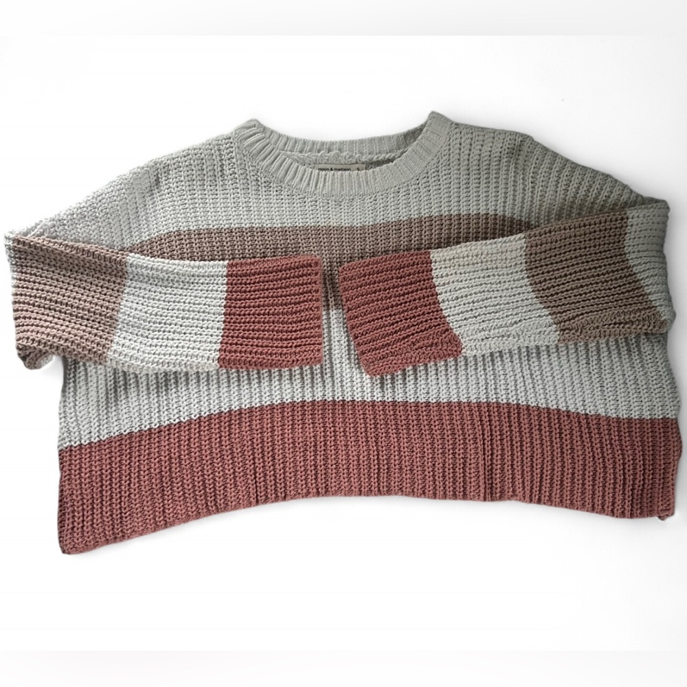 Moon & Madison Cream and Brown Crew Neck Sweater
